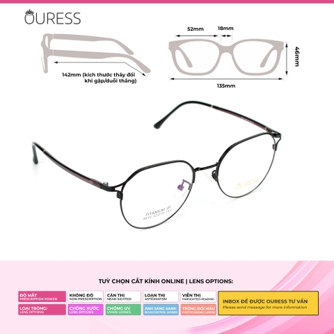 Gọng kính cận 9630 chất liệu titan thời trang mắt kính OURESS nam nữ siêu nhẹ siêu bền