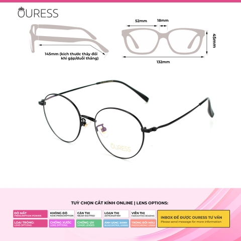 Gọng kính cận titan 8505 F63035 thời trang mắt kính OURESS nam nữ siêu nhẹ siêu bền