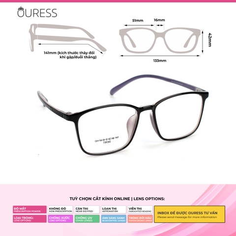 Gọng kính nhựa gh1918 thời trang nam nữ siêu nhẹ siêu bền OURESS