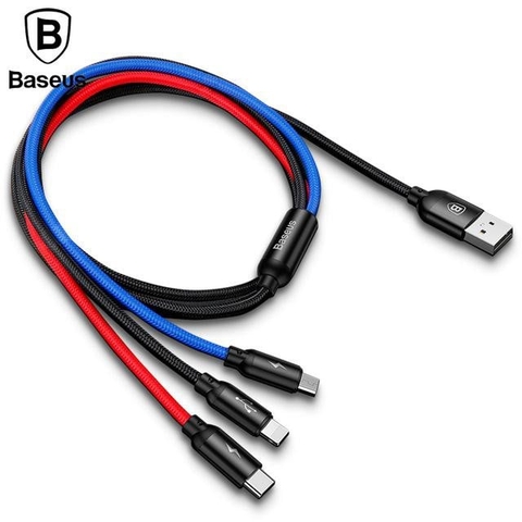 BASEUS CAMLT-ASY01 30CM - CÁP SẠC 3 ĐẦU(Lightning - Type C - Micro USB) - Dài 30CM