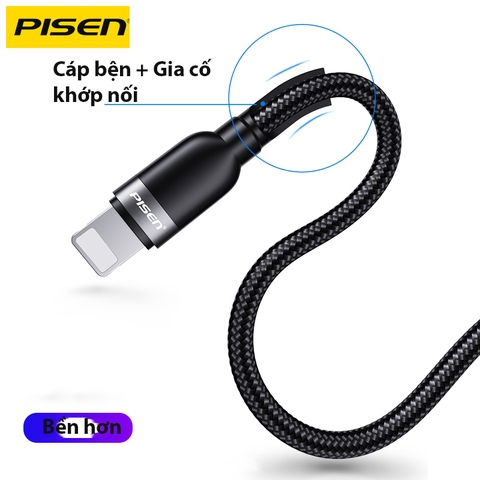 Cáp USB-C to Lightning Pisen Quick 3A Braided 1m LS-CLPD05-1000