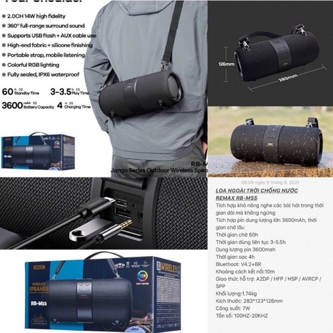 Loa Bluetooth du lịch chống nước Remax RB-M55