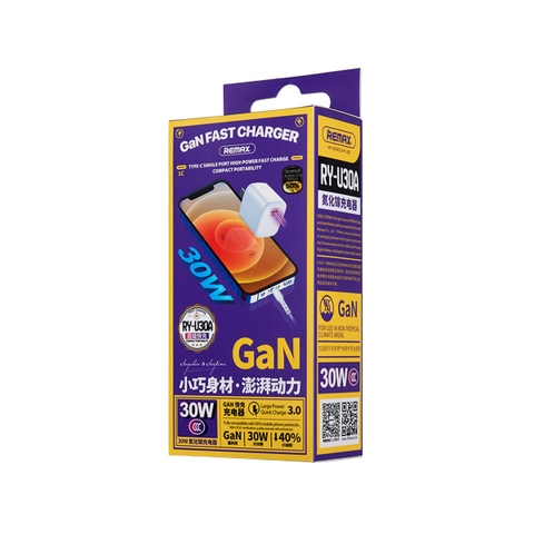 Cốc sạc nhanh Remax RY-U30A 30W siêu nhỏ GaN chuẩn PD
