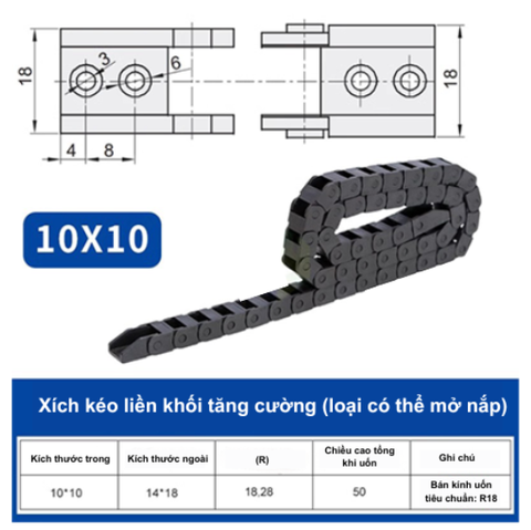 DÂY TRƯỢT CÁP NHỰA – XÍCH KÉO DÂY CNC (NYLON DRAG CHAIN)