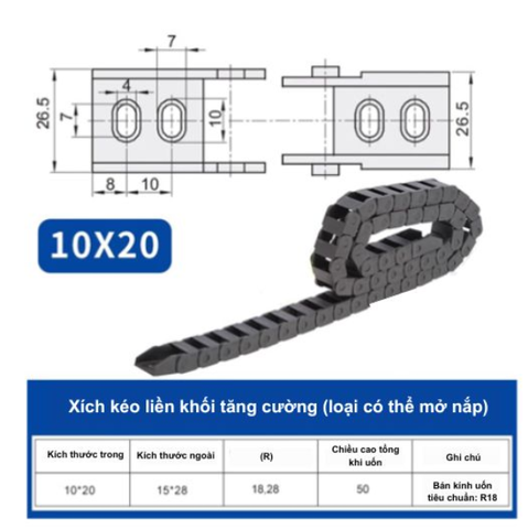 DÂY TRƯỢT CÁP NHỰA – XÍCH KÉO DÂY CNC (NYLON DRAG CHAIN)
