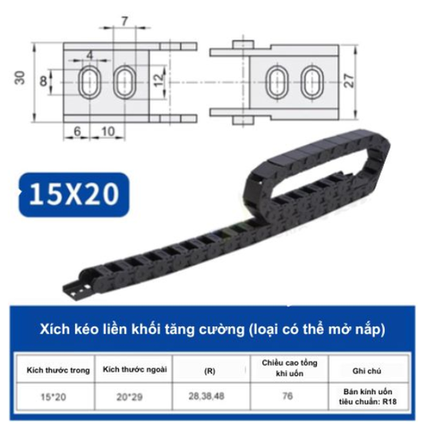 DÂY TRƯỢT CÁP NHỰA – XÍCH KÉO DÂY CNC (NYLON DRAG CHAIN)