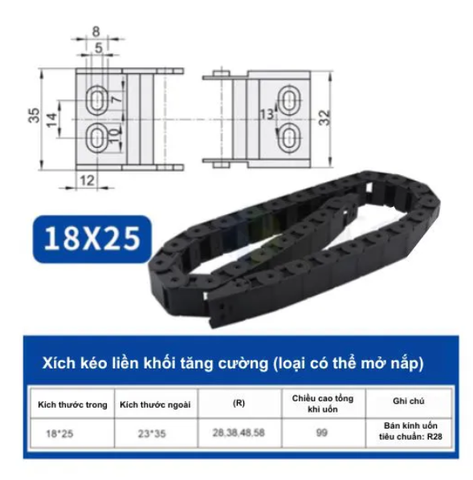 DÂY TRƯỢT CÁP NHỰA – XÍCH KÉO DÂY CNC (NYLON DRAG CHAIN)