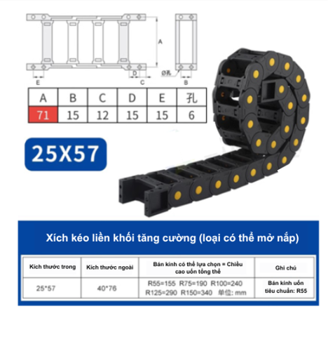 DÂY TRƯỢT CÁP NHỰA – XÍCH KÉO DÂY CNC (NYLON DRAG CHAIN)