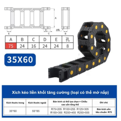 DÂY TRƯỢT CÁP NHỰA – XÍCH KÉO DÂY CNC (NYLON DRAG CHAIN)