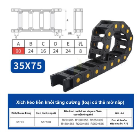 DÂY TRƯỢT CÁP NHỰA – XÍCH KÉO DÂY CNC (NYLON DRAG CHAIN)