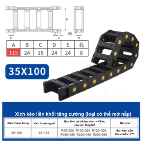 DÂY TRƯỢT CÁP NHỰA – XÍCH KÉO DÂY CNC (NYLON DRAG CHAIN)