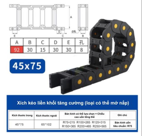 DÂY TRƯỢT CÁP NHỰA – XÍCH KÉO DÂY CNC (NYLON DRAG CHAIN)