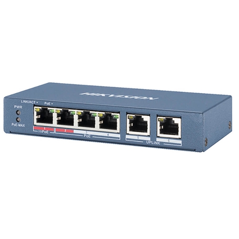 Switch mạng Hikvision DS-3E0106HP-E Hi POE 4 cổng 100M, 2 cổng uplink 10/100M , Layer 2