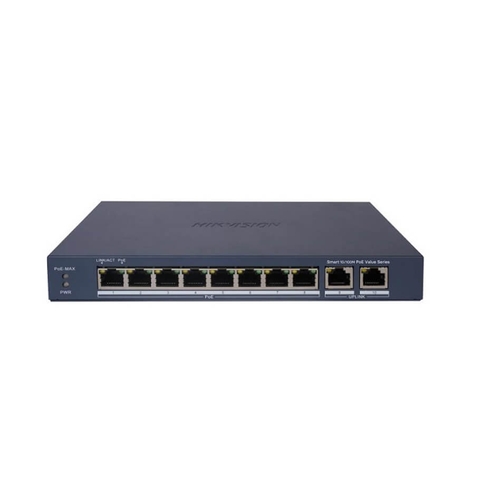 Switch mạng thông minh 8 cổng PoE 2 cổng uplink 1000Mbps Hikvision DS-3E1310P-EI/M