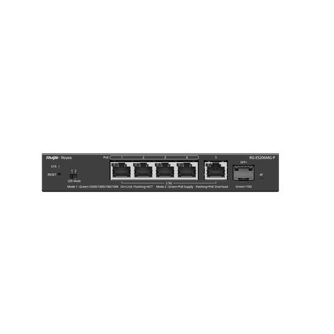 Layer 2 Smart Managed PoE Switch 5 cổng 2.5G, 1 cổng 10G RG-ES206MG-P