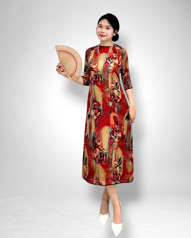 Đầm suôn cổ tròn viền tay raplan dài viền
