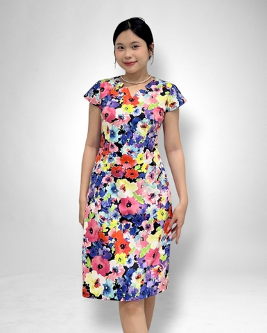 Đầm ôm xẻ sau rã cúp tay con HOA ĐỎ