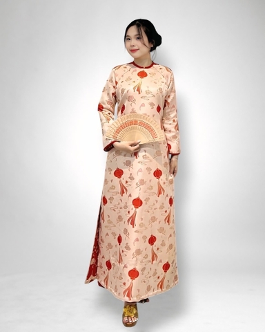 Set quần satin đỏ + áo dài đèn lồng viền đỏ (limited)