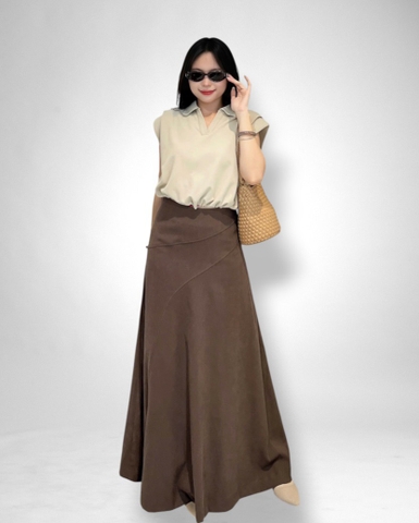 Váy dài lưng liền rã nối 2 lớp - nâu