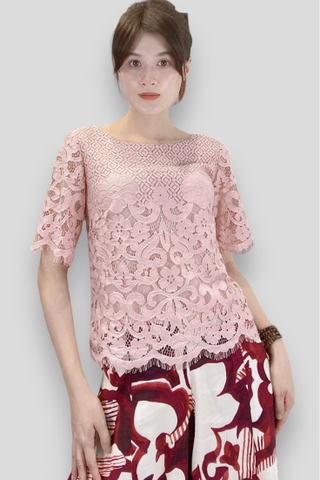 Áo croptop cổ thuyền tay lỡ lai ren