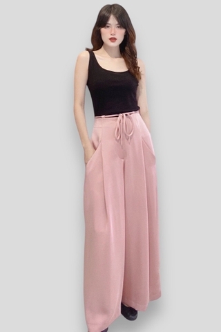 Quần tiệc ống rộng lưng luồn dây hồng