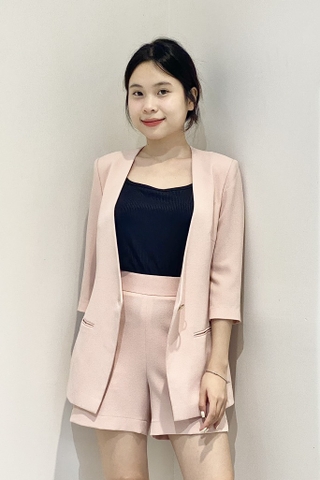 Set áo vest cổ sâu + quần sọt - hồng