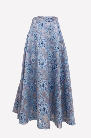 Váy tiệc dài 2 lớp voan hoa 3D