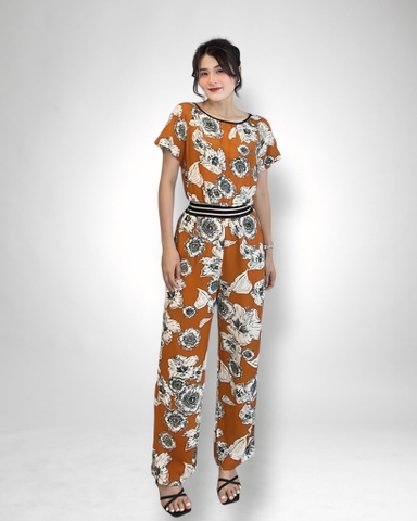 Jumpsuite quần dài rã eo ren thun sọc