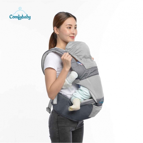 Địu ngồi cao cấp 4 tư thế 2 trong 1 AIR MESH Comfybaby CF818-Màu Xám