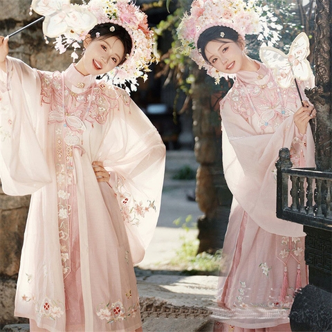 bộ đồ cổ trang hanfu trung quốc màu hồng chụp ảnh concept studio - VAY04