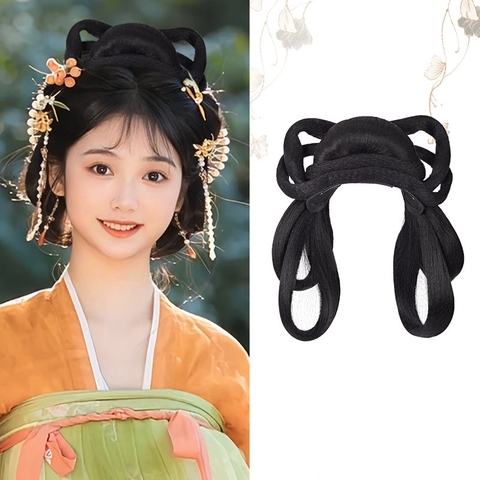 tóc giả cổ trang hanfu búi bánh bao chụp concept studio làm phim - TOC33