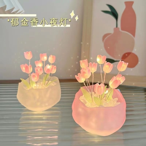 đèn ngủ hoa tulip gói nguyên liệu tự làm Handmade đồ trang trí cốc bí ngô kèm túi quà- HM07