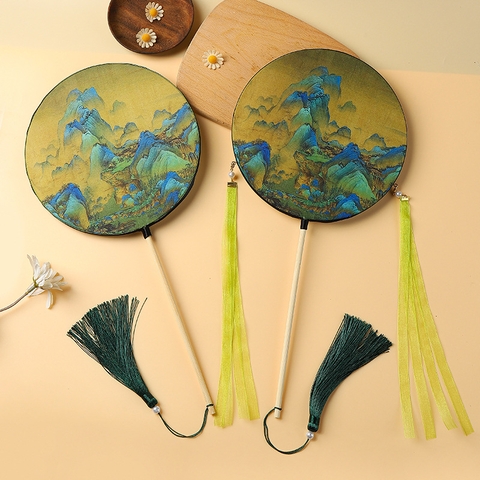 Quạt cầm tay tròn cổ xưa dành mặt hanfu sườn xám áo dài - quat10