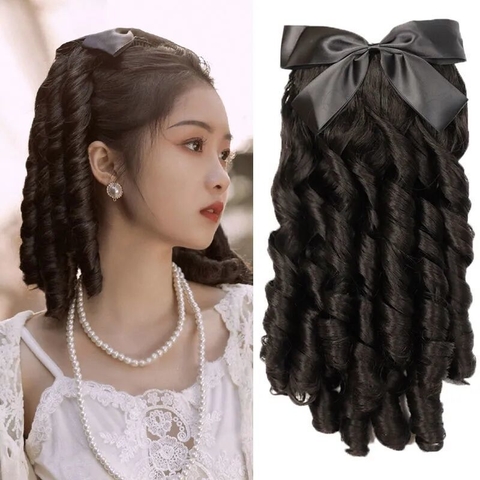 tóc soăn đuôi ngựa hoàng gia phong cách pháp cổ điển nơ lược - TOC38