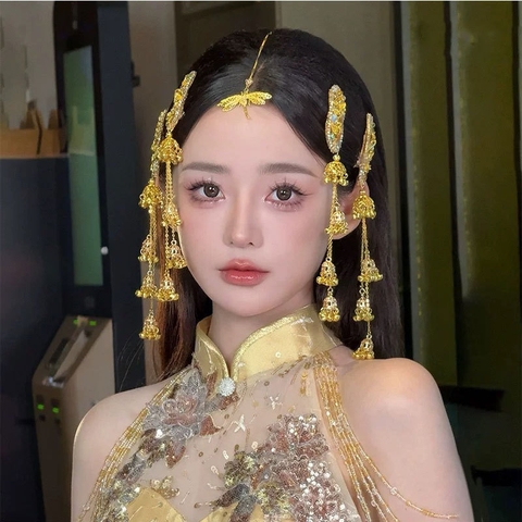 kẹp tóc cô dâu tu rua chuông vàng phong cách dân tộc- cd274