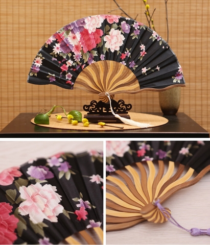 Quạt satin cầm tay thời trang có túi đựng mặt sườn xám biểu diễn sân khấu chụp ảnh - QUAT08