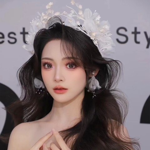 bờm hoa cài tóc cô dâu phong cách rừng cổ tích chụp studio ngày cưới - cd230