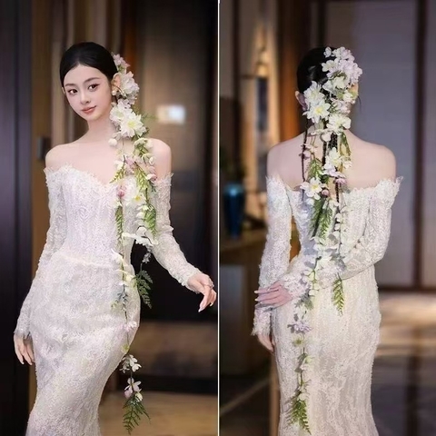 cài tóc cô dâu hoa tua rua 1m hiệu ứng hoa rơi chụp studio cưới concept - cd287