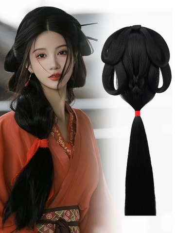 búi tóc gia cổ trang ruy băng đỏ một mảnh sau đầu áo choàng thời chiến quốc - TOC43