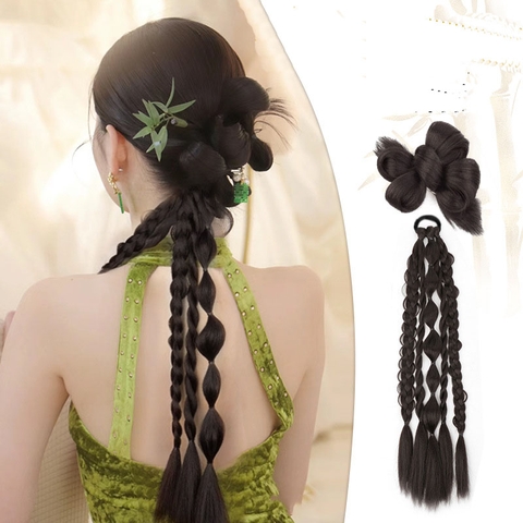 combo búi tóc và bện tóc gia cô dâu cổ xưa xiuhe mặt sườn xám thắt bính nhiều kiểu thả 1 bên - toc41
