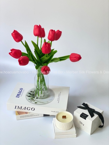 Hoa tulip lá thẳng giả PU cao cấp