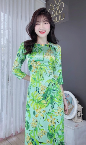 Áo Dài Hoa 2 Da Cúc Bọc AD8014 (áo lẻ)