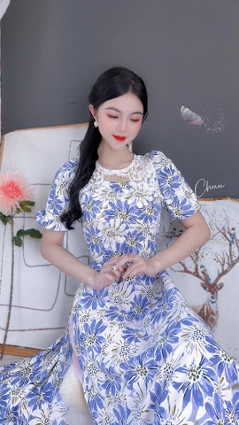 Áo Dài Ren Đối Xứng AD8076 (áo lẻ)