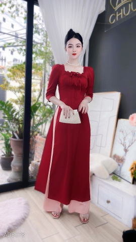 Áo Dài Cổ Vuông Bèo Nhún  AD8078 (áo lẻ)