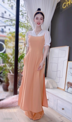 Áo Dài Pha tơ cổ V AD8085 (áo lẻ)