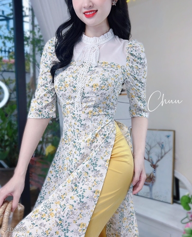 Áo Dài Hoa Pha Ren Trơn AD8089 (áo lẻ)