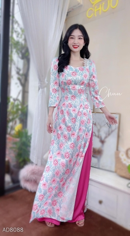 Áo Dài Hoa Vân Gấm Cổ Én AD8088 (áo lẻ)