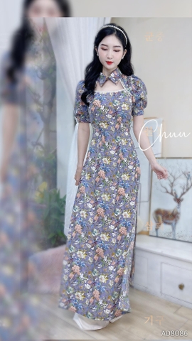 Áo Dài Hoa Cổ Sơmi AD8086 (áo lẻ)