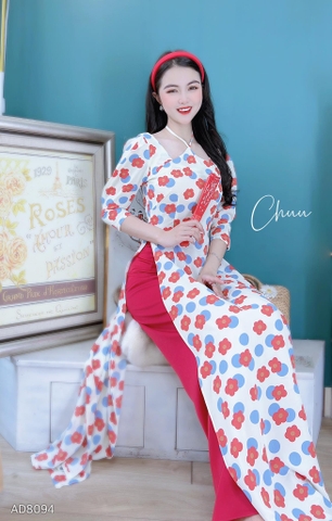 Áo Dài Hoa Yếm Chéo AD8094 (áo lẻ)