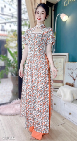 Áo Dài Cổ Tàu Nút Kem AD8095 (áo lẻ)